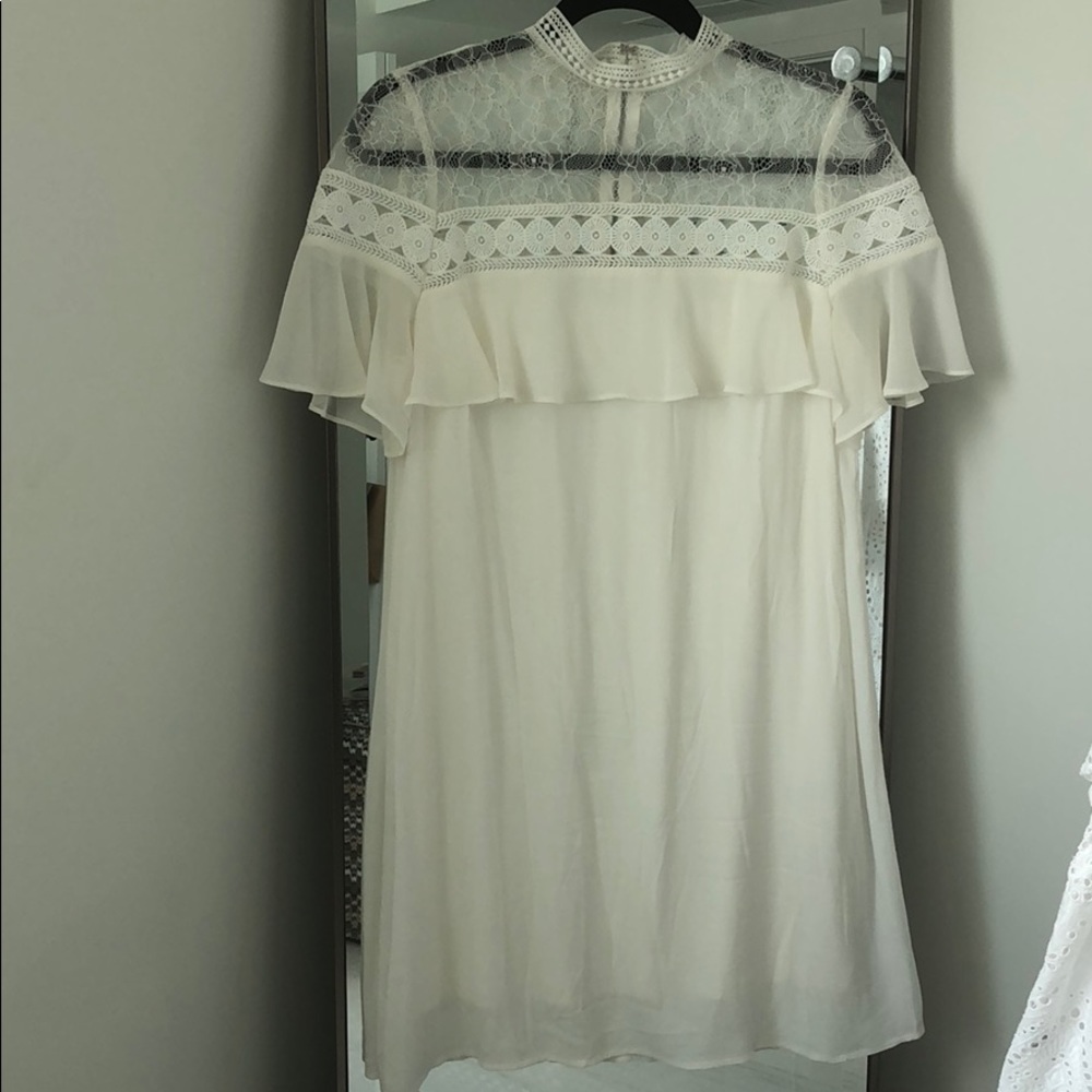 Lace Ruffle High Neck Dress